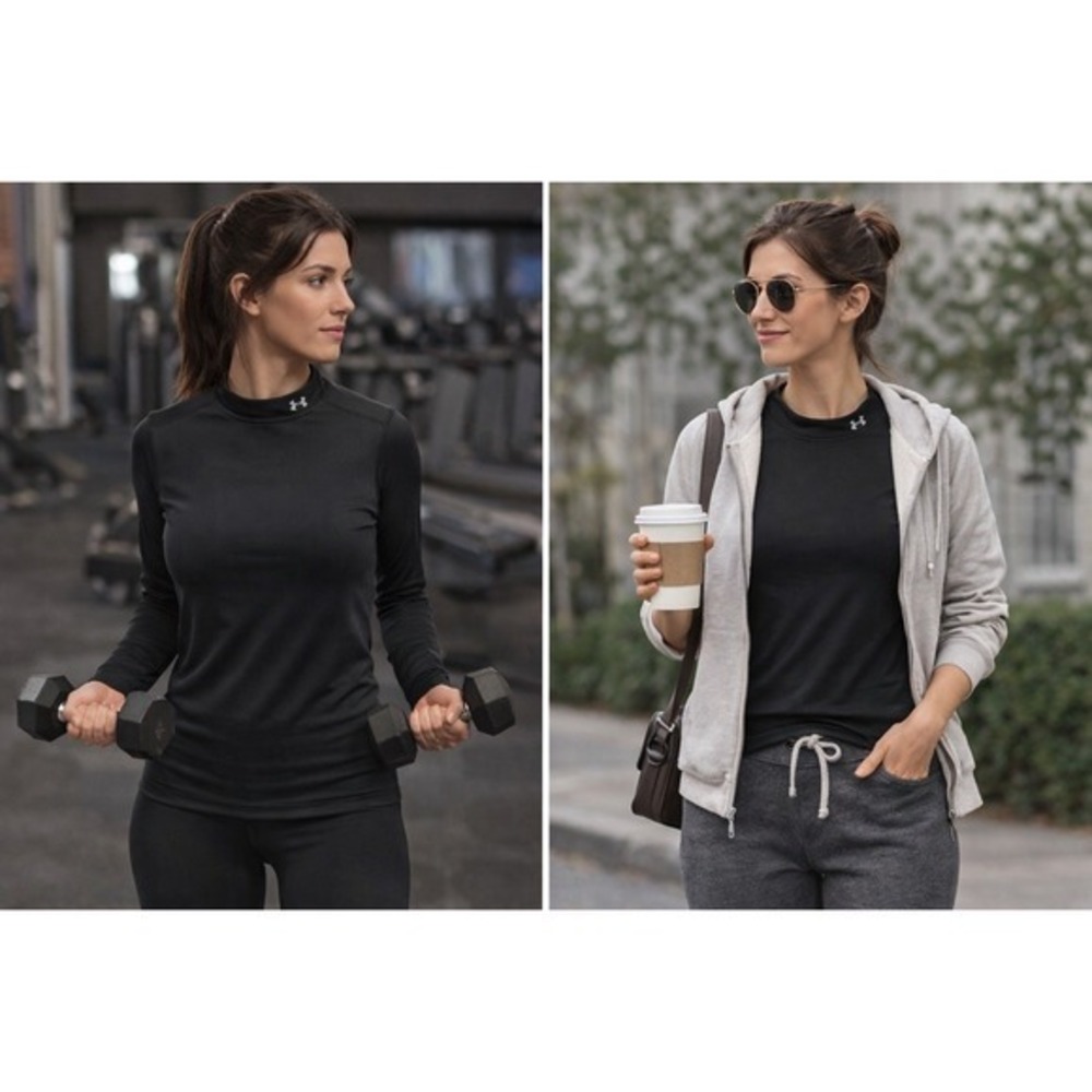 Under Armour ColdGear Fitted Top Black Athletic Base Layer Women‎ L